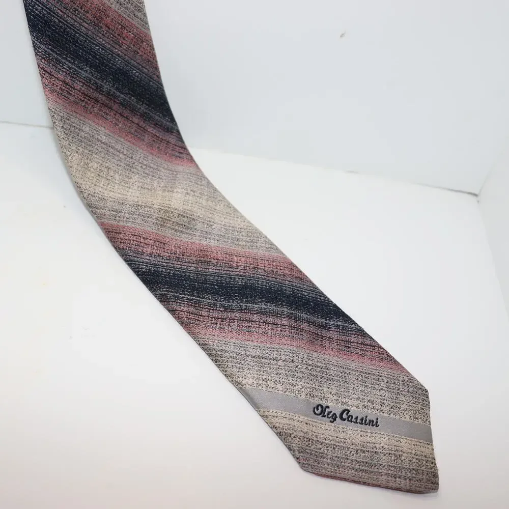 Oleg Cassini Walter Pye’s Abstract Stripe Silk Tie‎ Vintage Luxe 3”